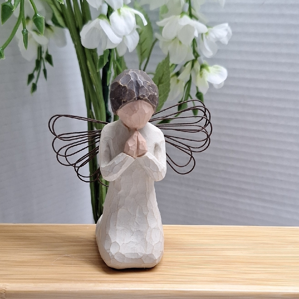 #ADH Willow Tree Cream and Brown Sculpture Art "Angel Of Prayer" Year 1999